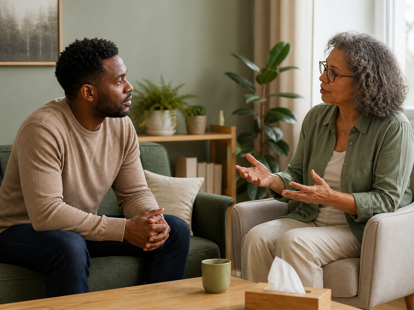 A counsellor supporting a client during a session